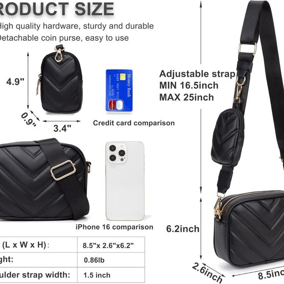 Small Quilted Crossbody Bags for Women Stylish Leather Purse Designer Handbag wi - Picture 3 of 7